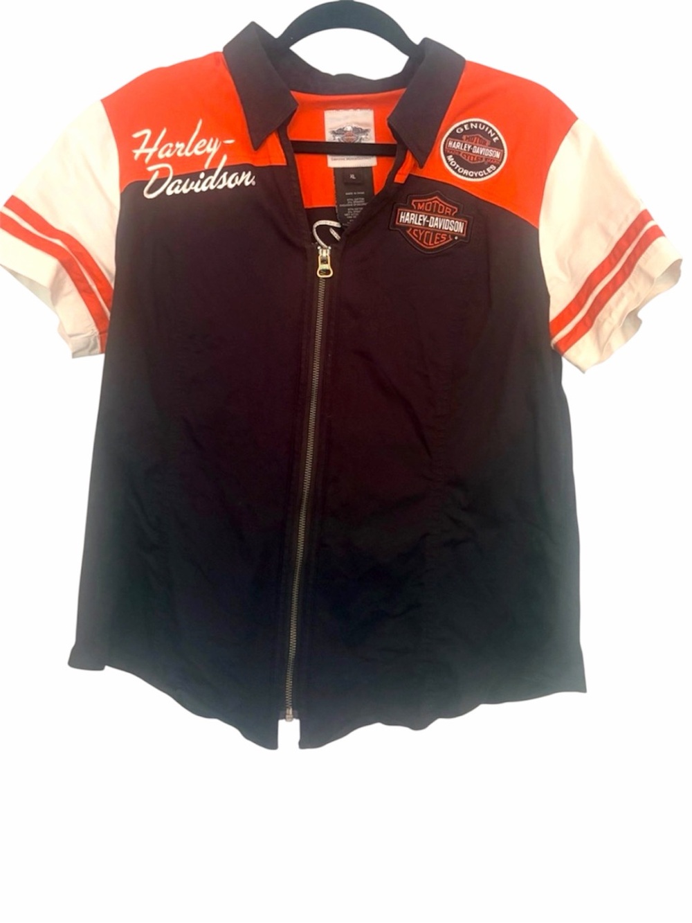 Harley-Davidson Black, Orange & White Zip-Front Short Sleeve Shirt